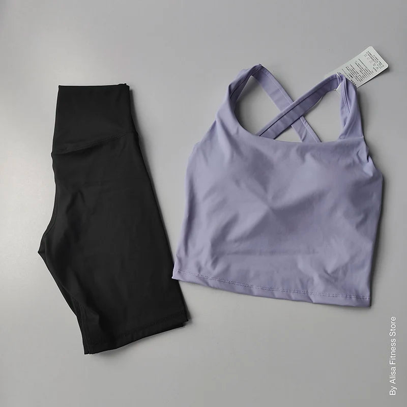 Ladies Sports Bra and Shorts Set Activewear