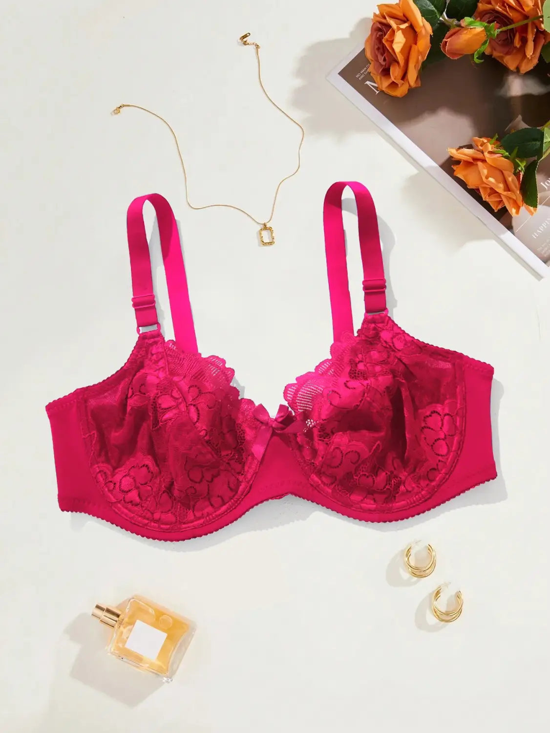 Plain Floral Lace Bra Front View