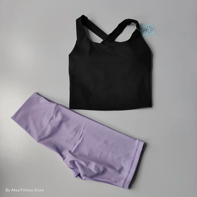 Ladies Sports Bra and Shorts Set Activewear