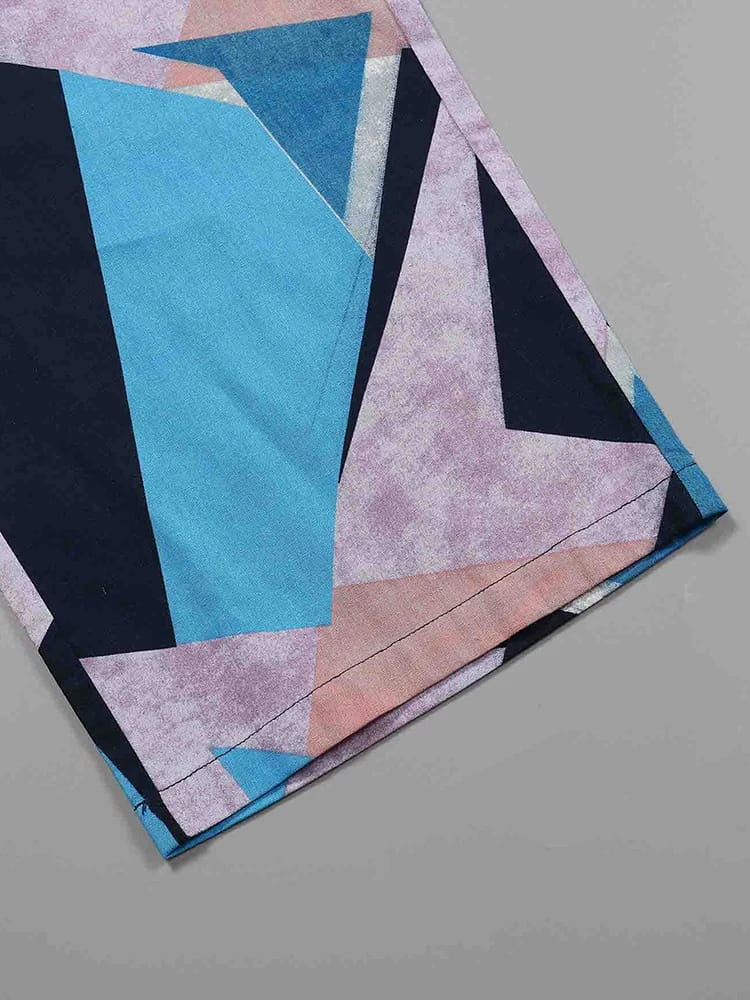 Conjunto de dos piezas de pantalón de lino y algodón de verano para mujer, talla grande, con cuello redondo estampado y mangas de cinco puntos.