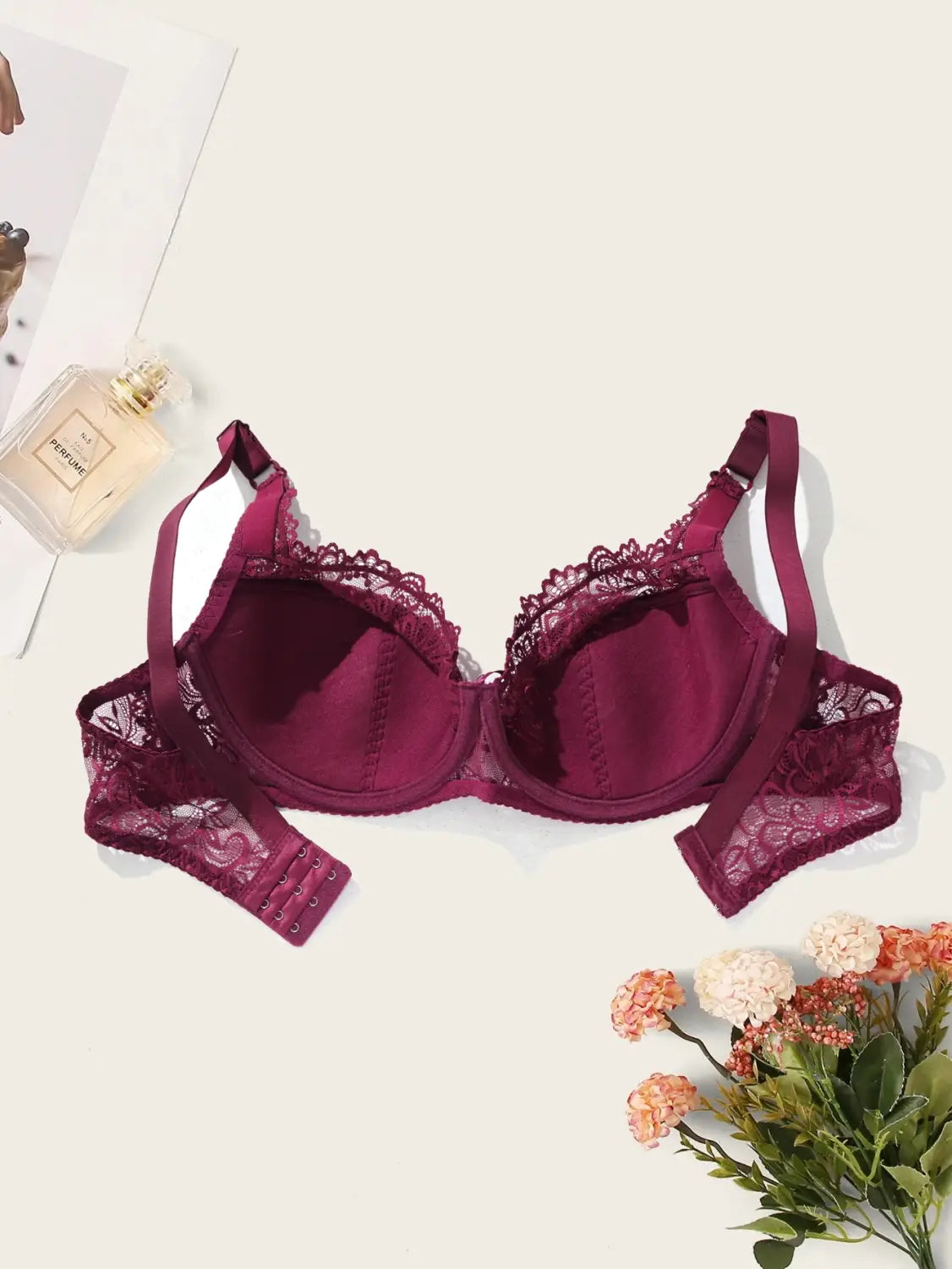 BEAUWEAR Plain Floral Lace Bra for Woman Plus Size Bra with Wire no Foam Full Cup Lingerie