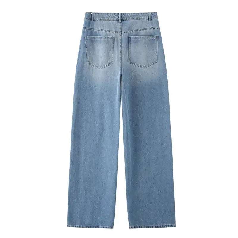 Women's Casual Baggy Denim Jeans Wide Leg High Waist Trousers