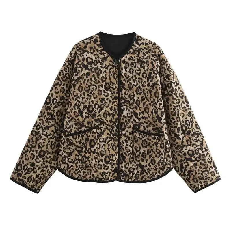 Women's Elegant Leopard Print Jacket Casual Long Sleeve Coat
