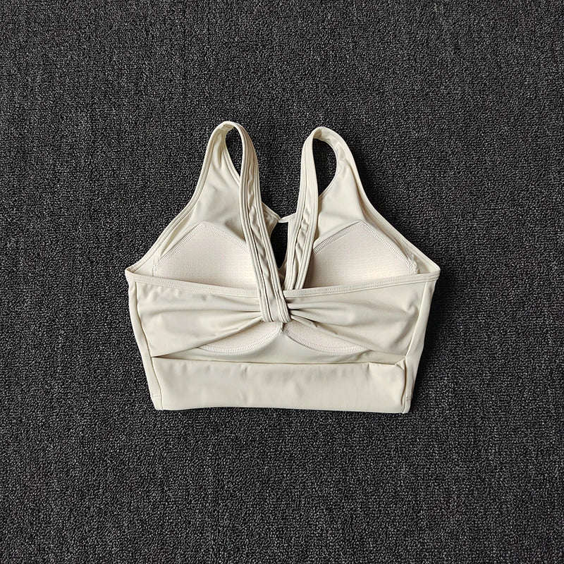 Off-Shoulder High-Support Yoga Sports Bra – U-Back Pilates Crop Top