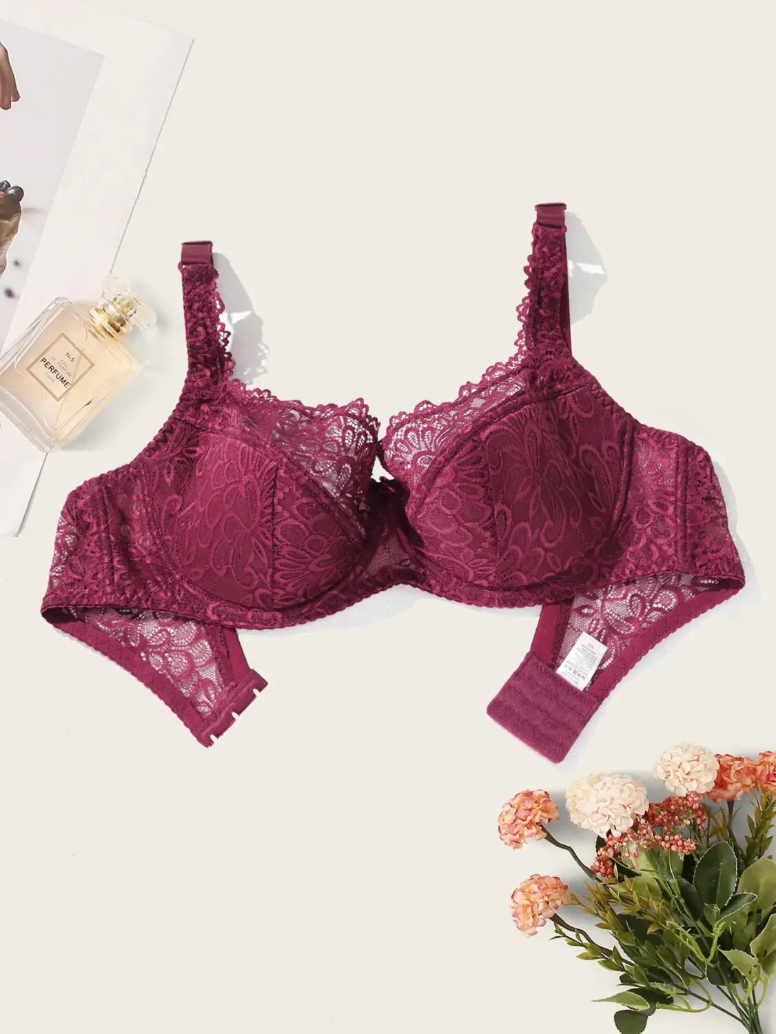 BEAUWEAR Plain Floral Lace Bra for Woman Plus Size Bra with Wire no Foam Full Cup Lingerie