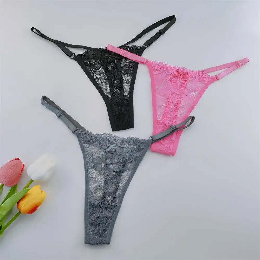 3Pcs Lace Thongs Women Lace Low Waist Panties Sexy Transparent Underwear Fashion Breathable G-string Ladies Intimates