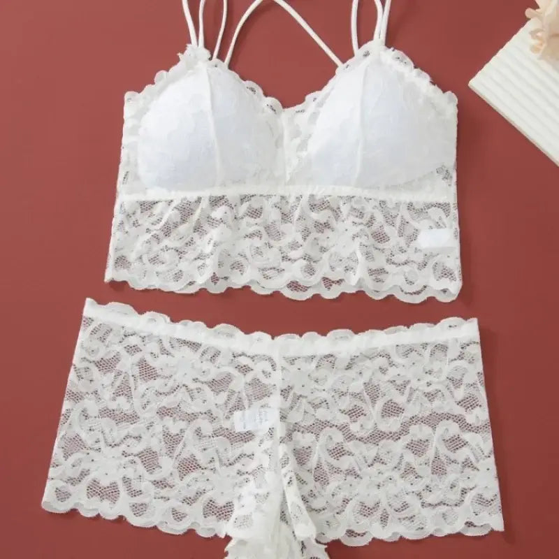 Women’s Lace Non-wire Bra And Panties Set Transparent Low Rise Briefs Ultra-thin Comfort Underwear Female Bralette