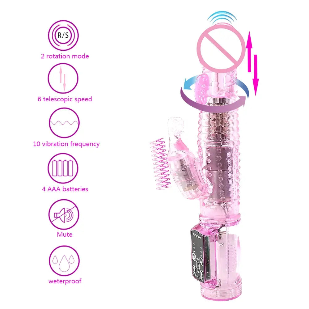 Dildo Rabbit Vibrator Masturbator G Spot 12 Speeds Vibration Dual Motor Massager Clitoris Rotation Stimulator Female