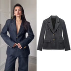 Women's Elegant Denim Blazer Loose Single Breasted Coat