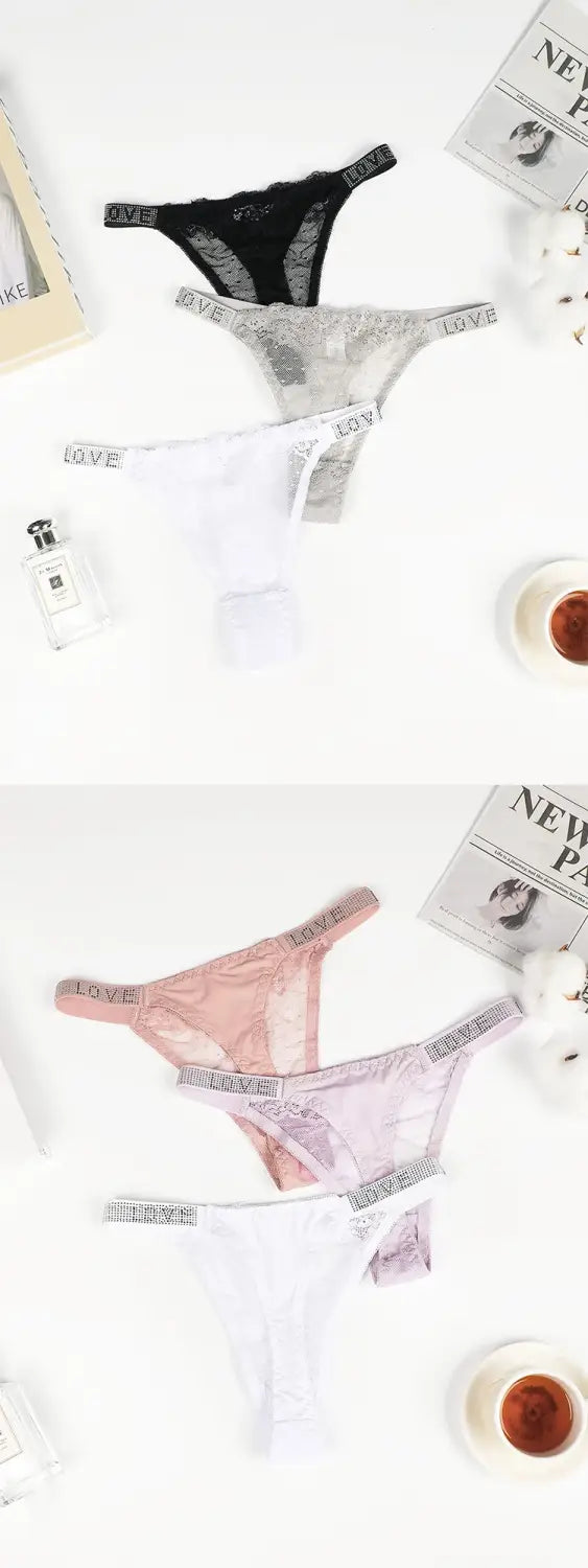 3PCS Women’s Sexy Hot G String Ladies Letter Low Waist Sexy Panties Lace Thong Women Underwear Panties Antibacterial
