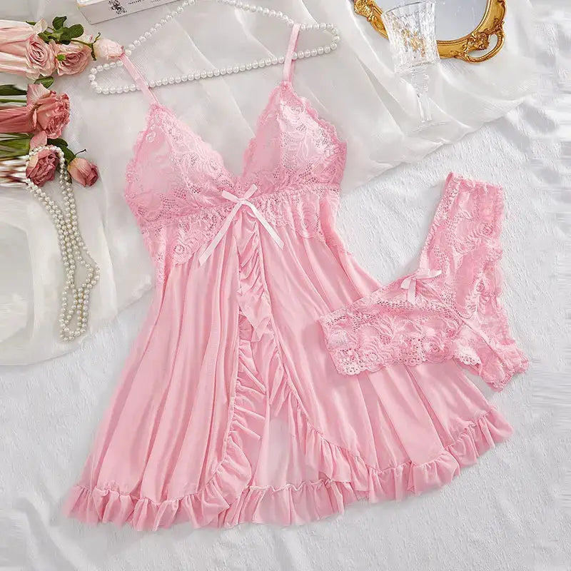 A Set Of Woman Underwear Nightgown Thong Sets Plus Size Suspender Lace Lingerie Sexy Accessories Erotic Bra Nightdress