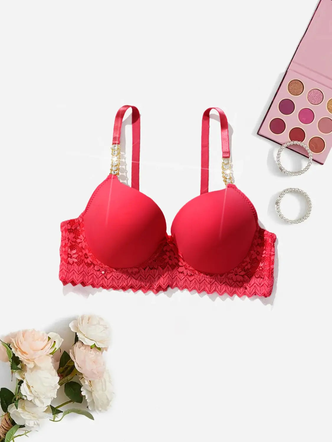Side view of Christmas Red Push Up Bra