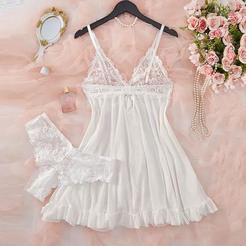 A Set Of Woman Underwear Nightgown Thong Sets Plus Size Suspender Lace Lingerie Sexy Accessories Erotic Bra Nightdress