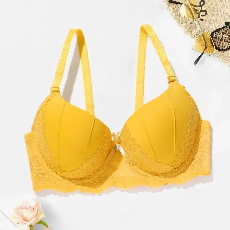 Hand Shap Foam Pad Bra Push Up Solid Color Floral Lace Bras for Women Underwire Brassiere 75B 80B 85B