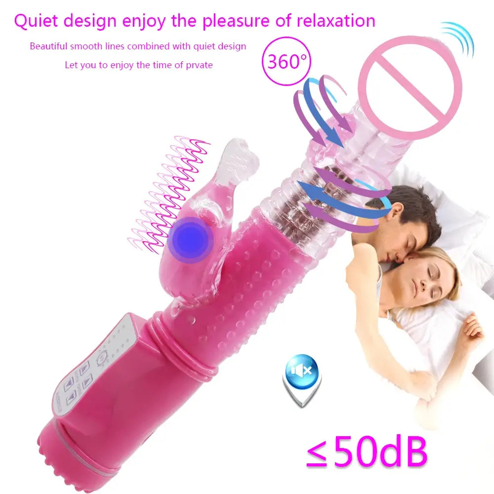 Dildo Rabbit Vibrator Masturbator G Spot 12 Speeds Vibration Dual Motor Massager Clitoris Rotation Stimulator Female