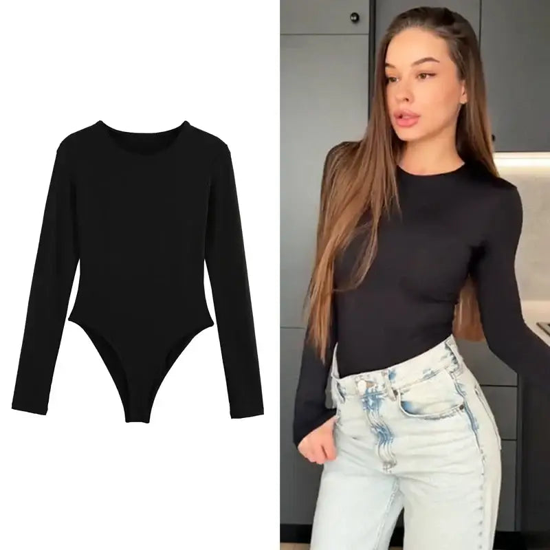 Women's Elegant Long Sleeve Bodysuit Slim Casual Top
