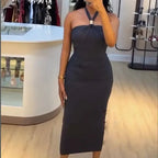 Women's Sexy Halter Bodycon Midi Dress Backless Party Dress