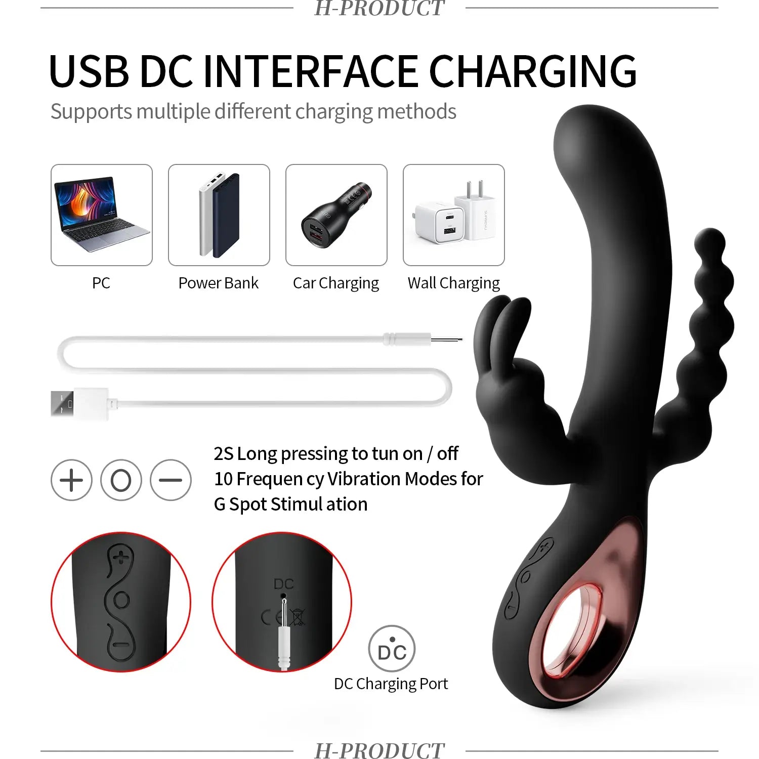 3 In 1 Dildo Rabbit Vibrator for Women G-Spot Orgasm Masturbator Anal Plug Clitoris Stimulator Female Masturbation Sex