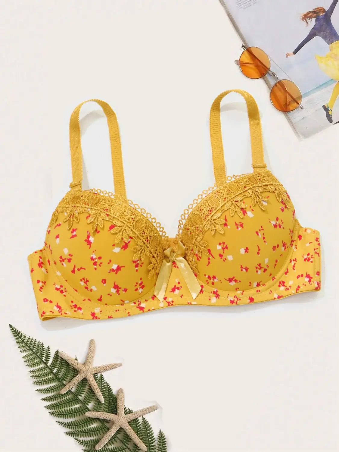 Floral Bras for Women Push Up Bra Padded Bra Lace Underwear with wire Embroidered Lingerie 75B-90B
