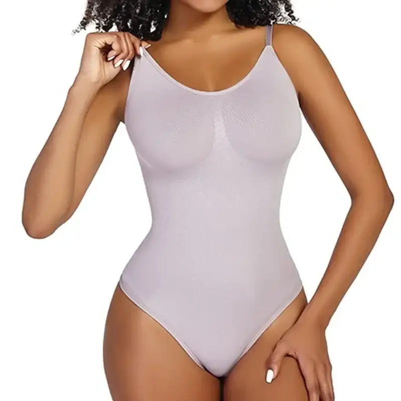 Ribbed Thong Bodysuit Shapewear Adjustable Straps