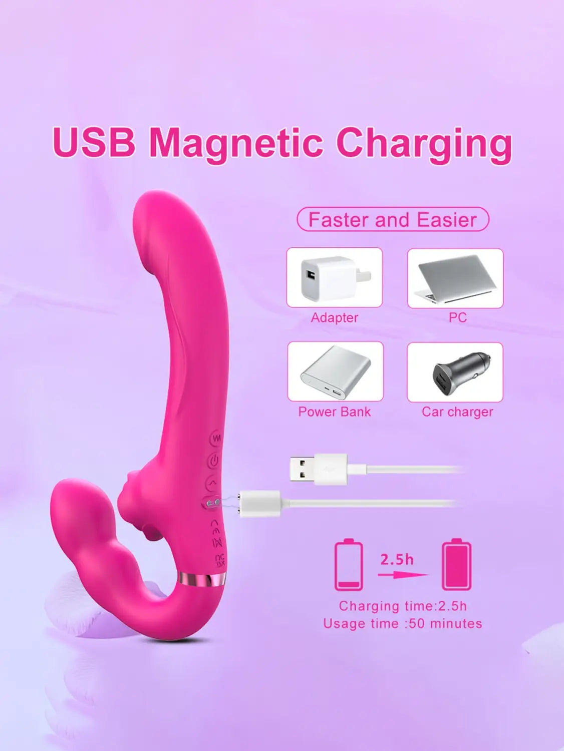 APP Strapless Strap-On G-Spot Dildo Vibrator Realistic Double-Ended Vibrating Butt Plug Anal Sex Toys for Women