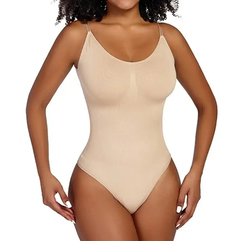 Ribbed Thong Bodysuit Shapewear Adjustable Straps