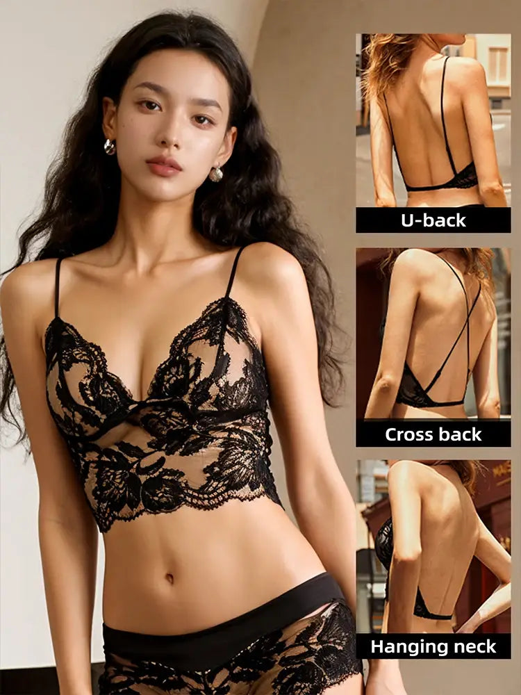 Musebree Women’s Lace Embroidery Backless Sexy Bras Ladies Push Up Bra Comfortable Breathable Seamless Bra Women Beauty