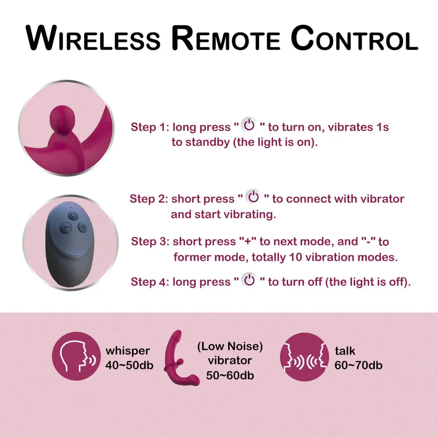 G-Spot Double-Ended Adult Sex Toys with 10 Modes Strapless Strap-on Dildo Vibrator with Remote Control for Women