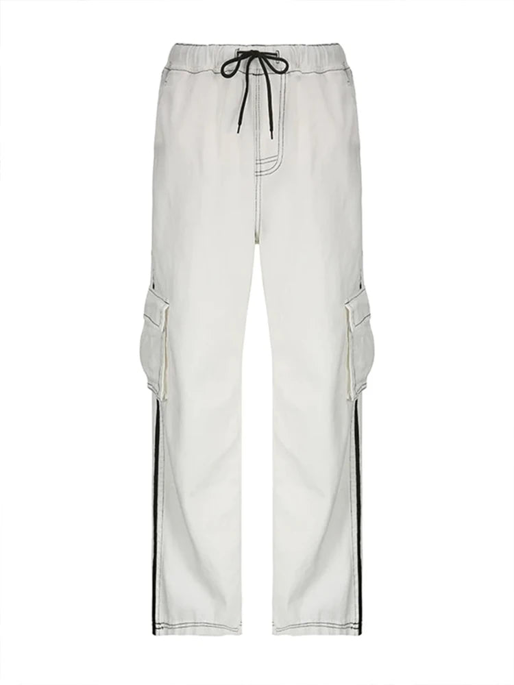 Pantalones deportivos de pierna ancha a rayas para mujer, tallas grandes, con cordones, cintura elástica, informales, holgados, para el trabajo, tendencia de moda 2025