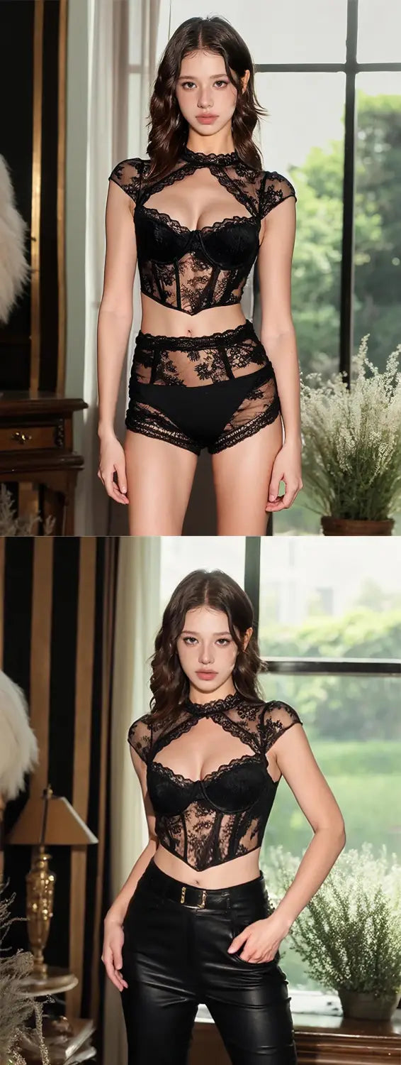 Women’s Hollow Out Lace Sexy Crop Top