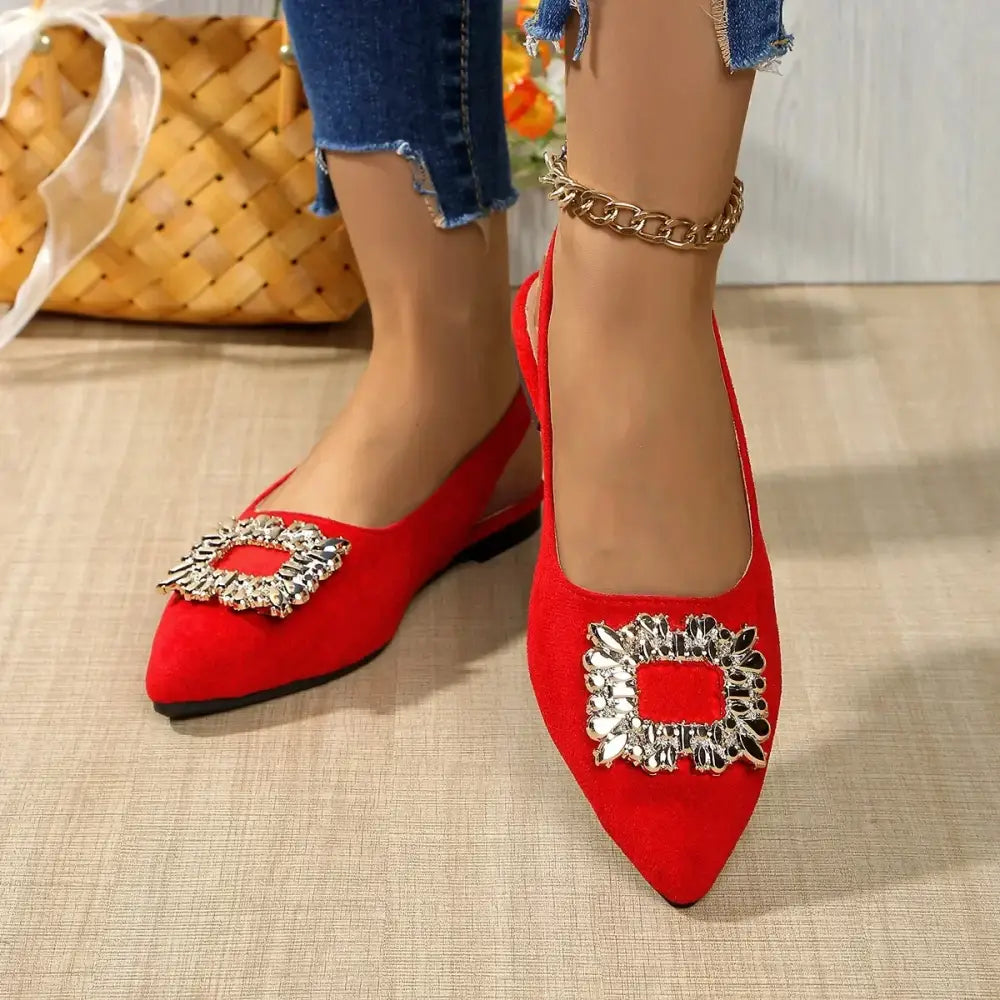 Pointed Toe Crystal Buckle Sandals for Women