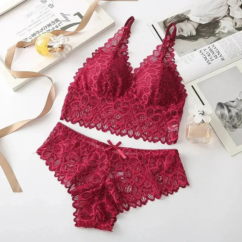 Sexy Lace Women Underwear Set Seamless Wire Free Bra Sets Hollow Out Bra and Panty Sets For Women Embroidery Intimates