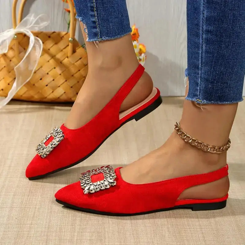 Pointed Toe Crystal Buckle Sandals for Women