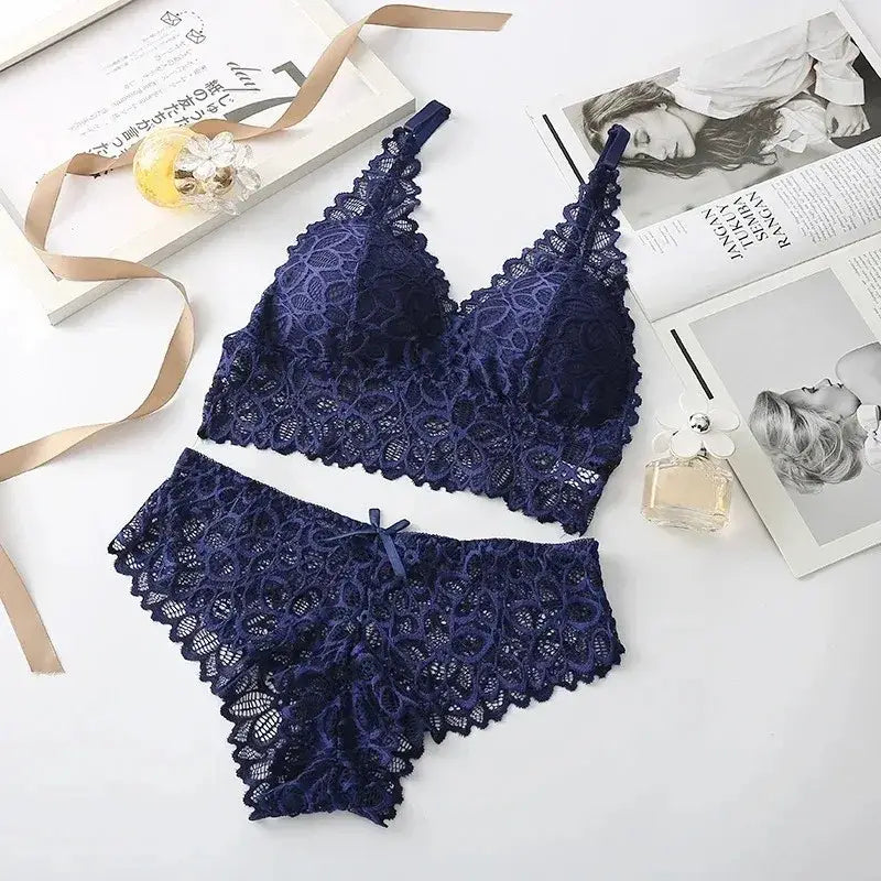 Sexy Lace Women Underwear Set Seamless Wire Free Bra Sets Hollow Out Bra and Panty Sets For Women Embroidery Intimates