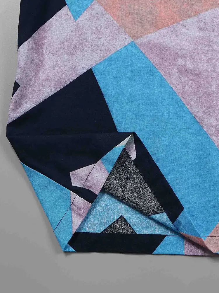 Conjunto de dos piezas de pantalón de lino y algodón de verano para mujer, talla grande, con cuello redondo estampado y mangas de cinco puntos.