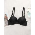 Black bra with adjustable shoulder strap lingerie featuring lace detailing and smooth cups