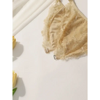 Beige lace wireless bra with adjustable strap wireless bra design displayed on white background
