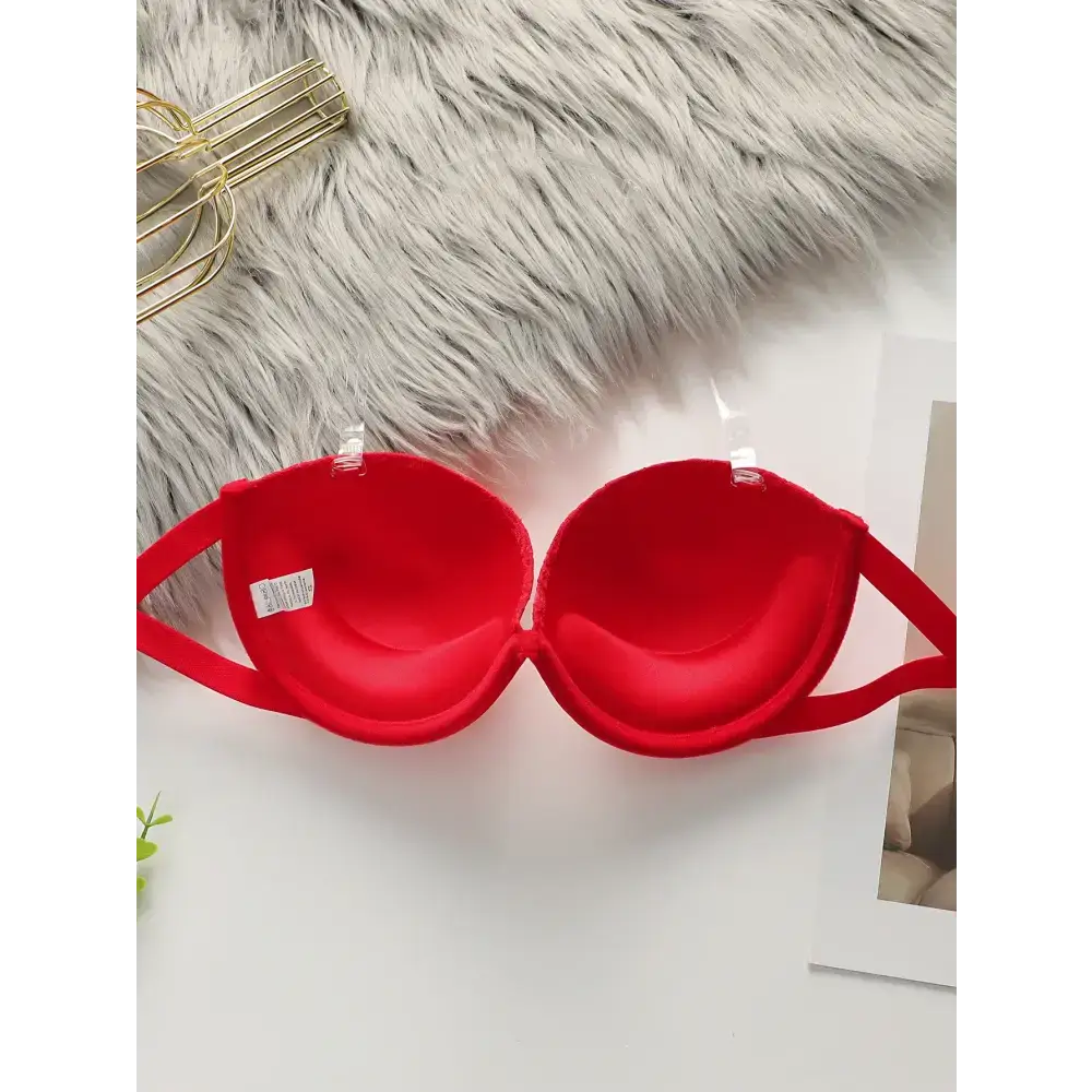 Red anti slip push up bra from The Lady's Haven Boutique with smooth cups and adjustable straps