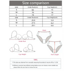 Size comparison chart for anti slip push up bra with measurements for under bust and cup height in cm and inches