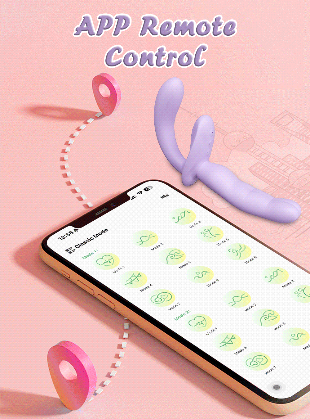 APP Strapless Strap-On G-Spot Dildo Vibrator Realistic Double-Ended Vibrating Butt Plug Anal Sex Toys for Women