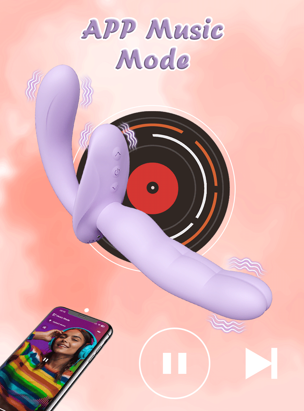APP Strapless Strap-On G-Spot Dildo Vibrator Realistic Double-Ended Vibrating Butt Plug Anal Sex Toys for Women