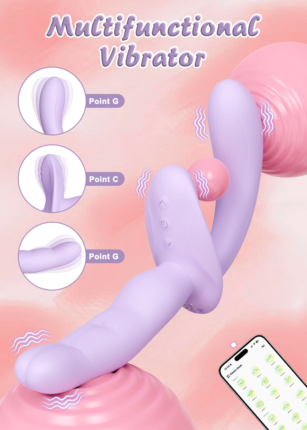 APP Strapless Strap-On G-Spot Dildo Vibrator Realistic Double-Ended Vibrating Butt Plug Anal Sex Toys for Women
