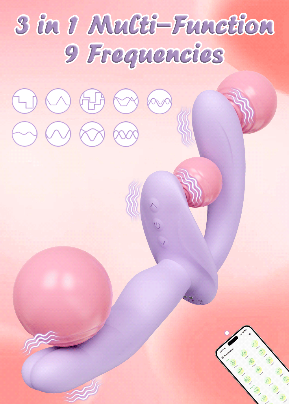 APP Strapless Strap-On G-Spot Dildo Vibrator Realistic Double-Ended Vibrating Butt Plug Anal Sex Toys for Women
