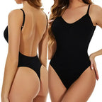 The Lady's Haven Boutique black backless bodysuit shapewear with adjustable straps for a smooth silhouette