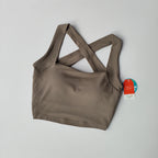 Beauty back yoga bra in taupe color with crisscross straps for stylish support during workouts