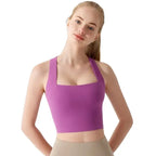 Purple beauty back yoga bra with square neckline for stylish and comfortable workouts
