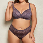 Beauwear 85C-110E Women’s Plus Size Lingerie Set Plain Lace Underwear Set Thin Unlined Underwire Bra and Panty Set
