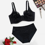 Beauwear 85C-110E Women’s Plus Size Lingerie Set Plain Lace Underwear Set Thin Unlined Underwire Bra and Panty Set