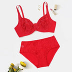 Beauwear 85C-110E Women’s Plus Size Lingerie Set Plain Lace Underwear Set Thin Unlined Underwire Bra and Panty Set