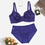 Beauwear 85C-110E Women’s Plus Size Lingerie Set Plain Lace Underwear Set Thin Unlined Underwire Bra and Panty Set